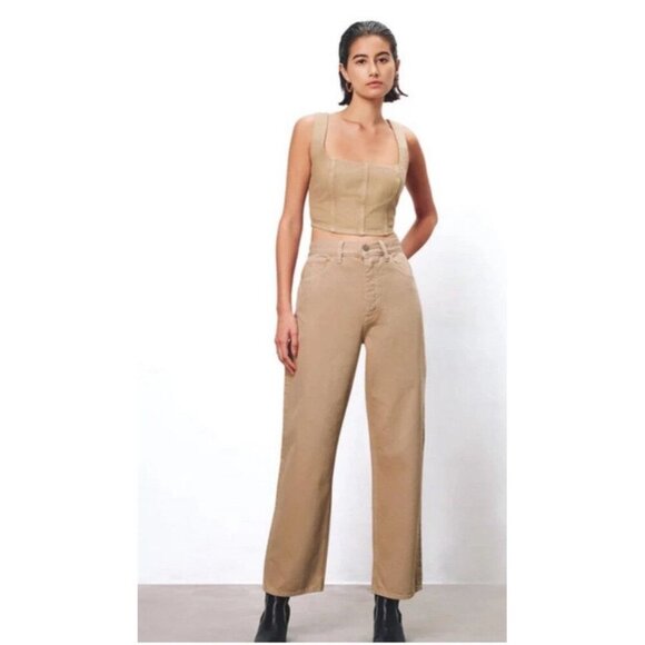 NWT Mara Hoffman Amal Beige Oatmeal Denim Cropped Top Tank Size 4 - Picture 2 of 12